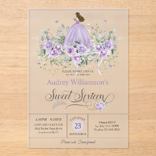 Lila Lilac Floral 16 . Geburtstag 16. Geburtstag Acryleinladungen