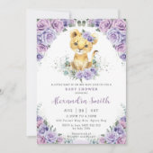 Lila Lilac Floral Adorable Lion Cub Kinderdusche Einladung (Vorderseite)