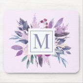 Lila Lilac Floral Blume Custom Monogram Mousepad (Vorne)