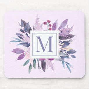 Lila Lilac Floral Blume Custom Monogram Mousepad
