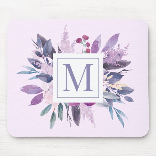 Lila Lilac Floral Blume Custom Monogram Mousepad (Vorne)