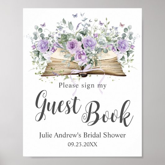 Lila Lilac Floral Book Chapter Bridal Guest Book Poster (Vorne)