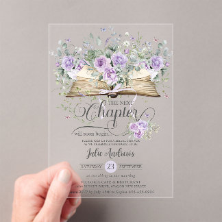 Lila Lilac Floral Book Nächstes Kapitel Bridal Acryleinladungen