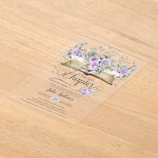 Lila Lilac Floral Book Nächstes Kapitel Bridal Acryleinladungen (Ablage )