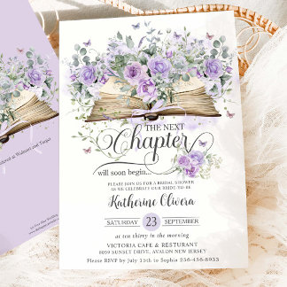 Lila Lilac Floral Book Nächstes Kapitel Bridal Einladung