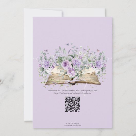 Lila Lilac Floral Book Neues Kapitel Brautparty Einladung (Rückseite)