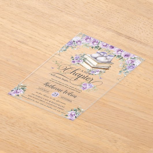 Lila Lilac Floral Book Neues Kapitel Kinderdusche Acryleinladungen (Ablage )