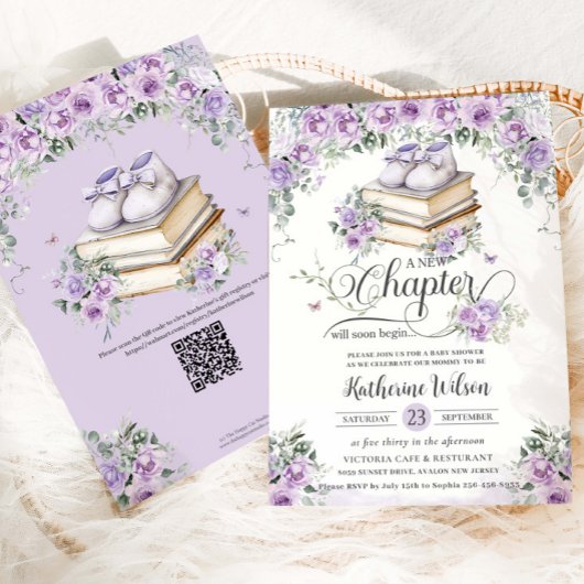Lila Lilac Floral Book Neues Kapitel Kinderdusche Einladung