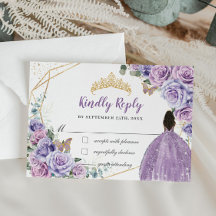 Lila Lilac Floral Brown Girl Quinceañera Antwort