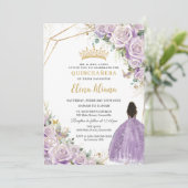 Lila Lilac Floral Brown Princess Quinceanera Einladung (Stehend Vorderseite)