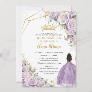 Lila Lilac Floral Brown Princess Quinceanera Einladung