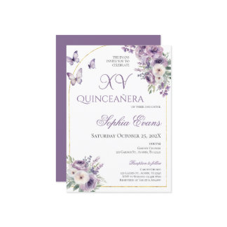 Lila Lilac Floral Butterfliegen Quinceañera Einladung