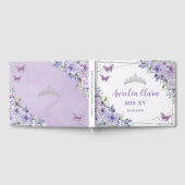 Lila Lilac Floral Butterfliegen Silver QUINCEAÑERA Gästebuch (Voll)