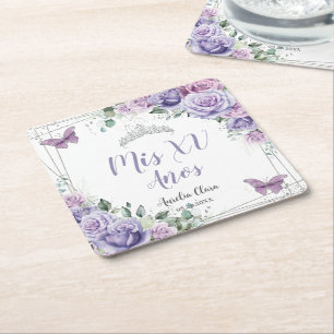 Lila Lilac Floral Butterflies Quinceanera Favorite Rechteckiger Pappuntersetzer