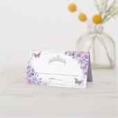 Lila Lilac Floral Butterflies Quinceañera XV 16 Platzkarte (Rückseite)