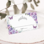 Lila Lilac Floral Butterflies Quinceañera XV 16 Platzkarte