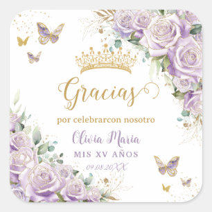 Lila Lilac Floral Butterflies Quinceñera 15 16 Quadratischer Aufkleber