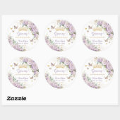 Lila Lilac Floral Butterflies Quinceñera 15 16 Runder Aufkleber (Blatt)