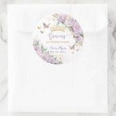 Lila Lilac Floral Butterflies Quinceñera 15 16 Runder Aufkleber (Tasche)