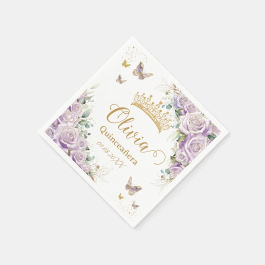 Lila Lilac Floral Butterflies Quinceñera 15 16 Serviette (Ecke)