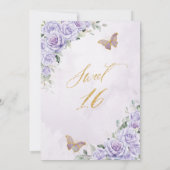 Lila Lilac Floral Butterflies Sweet 16 Sechzehn Einladung (Rückseite)
