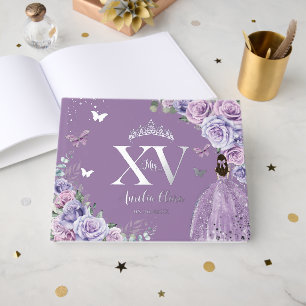 Lila Lilac Floral Dress Silver Quinceañera XV Gästebuch