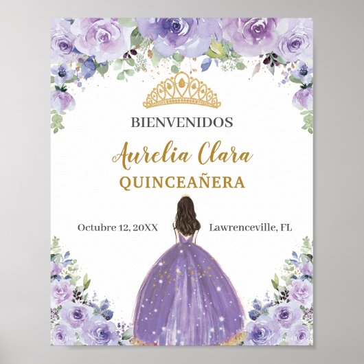 Lila Lilac Floral Girl Quinceañera Willkommen Poster (Vorne)