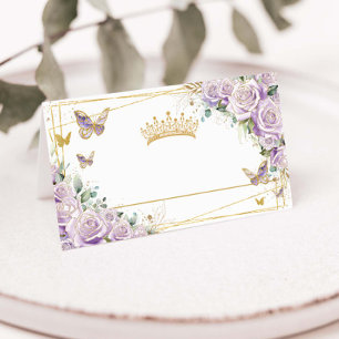 Lila Lilac Floral Gold Butterfliegen Quinceañera Platzkarte