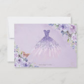 Lila Lilac Floral Gold Quinceañera Kleidung Gown RSVP Karte (Rückseite)