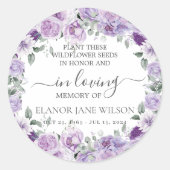 Lila Lilac Floral Memorial Beerdigung Saatgut Pack Runder Aufkleber (Vorderseite)