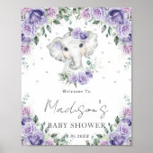 Lila Lilac Floral Niedlich Elephant Baby Duschzeic Poster (Vorne)