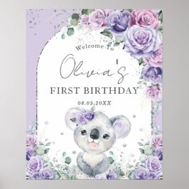 Lila Lilac Floral Niedlich Koala Arch 1. Geburtsta Poster