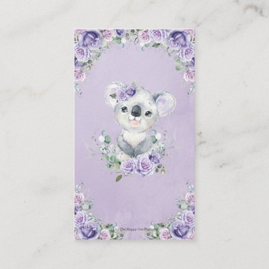 Lila Lilac Floral Niedlich Koala Baby Diaper Raffl Begleitkarte (Rückseite)