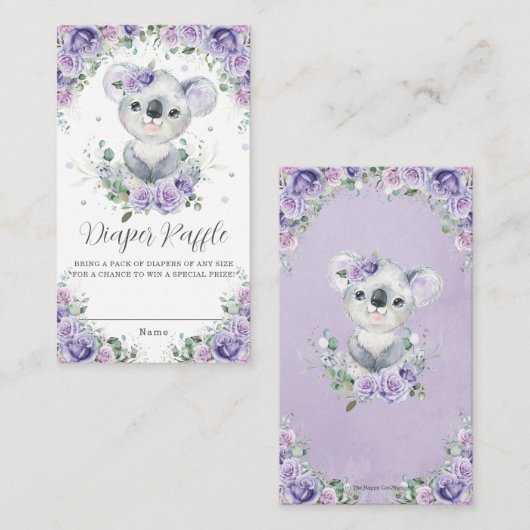 Lila Lilac Floral Niedlich Koala Baby Diaper Raffl Begleitkarte (Vorne/Hinten)