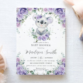 Lila Lilac Floral Niedlich Koala Babydusche Einladung
