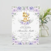 Lila Lilac Floral Niedlich Lion Cub Girl Babydusch Einladung (Stehend Vorderseite)