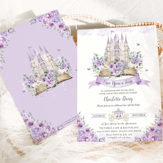 Lila Lilac Floral Princess Castle Storybook Einladung