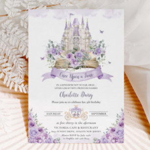 Lila Lilac Floral Princess Castle Storybook Einladung