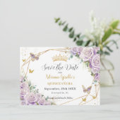 Lila Lilac Floral Princess Gold Quinceañera Save The Date (Stehend Vorderseite)