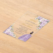 Lila Lilac Floral Princess Gold Quinceañera XV Acryleinladungen (Ablage )