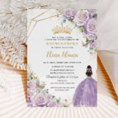 Lila Lilac Floral Princess Gold Quinceañera XV Einladung