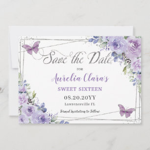 Lila Lilac Floral Quinceañera 16 . Geburtstag Gere Save The Date
