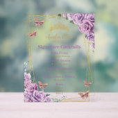 Lila Lilac Floral Quinceanera Bar Cocktail Menü Acrylschild (Neutral)