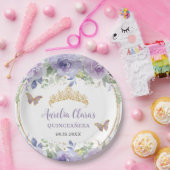 Lila Lilac Floral Quinceañera Crown Butterfliegen Pappteller (Party)