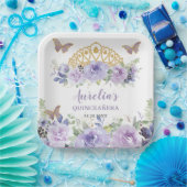Lila Lilac Floral Quinceañera Crown Butterfliegen Pappteller (Party)