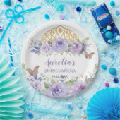 Lila Lilac Floral Quinceañera Crown Butterfliegen Pappteller (Party)