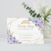 Lila Lilac Floral Quinceañera Gold Crown Tiara RSVP Karte (Stehend Vorderseite)