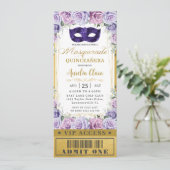 Lila Lilac Floral Quinceañera Masquerade Ticket Einladung (Stehend Vorderseite)