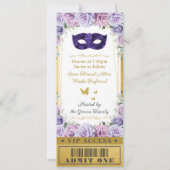 Lila Lilac Floral Quinceañera Masquerade Ticket Einladung (Rückseite)