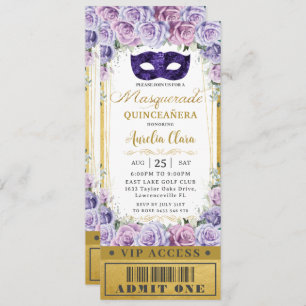 Lila Lilac Floral Quinceañera Masquerade Ticket Einladung